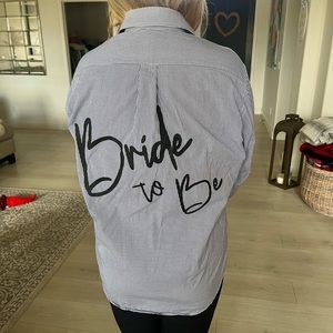 Oversized Custom “Bride to Be” Oxford Button Down Shirt Pool Cover Up L/XL